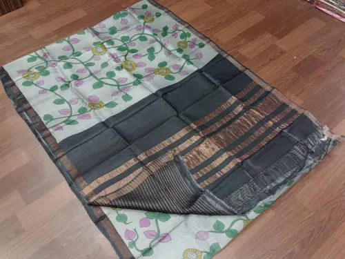 Pure Handloom Tussar Silk Hand Painted Pen Kalmakari Saree